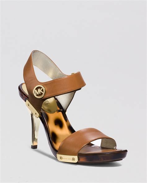 michael kors shoes open tan heels with string|Michael Kors suede heels.